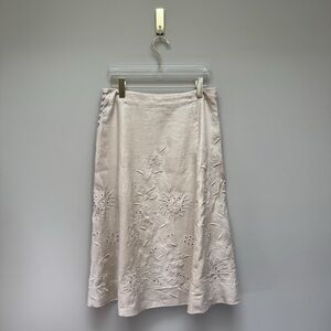 Banana Republic Embroidered Linen Midi Skirt | Natural | Size 4